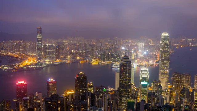 Time Lapse of Hong Kong skyline cityscape at night