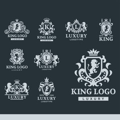 Luxury boutique Royal Crest high quality vintage product heraldry logo collection brand identity vector illustration.