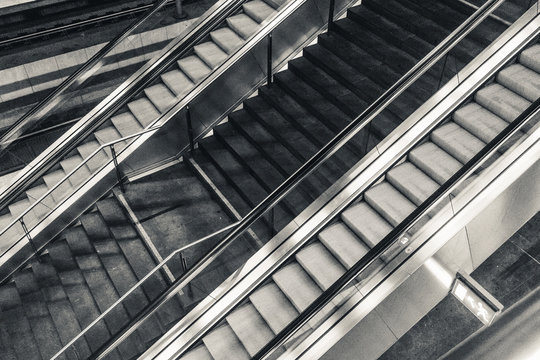 Escalator inside a train station