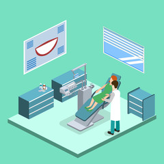 Isometric 3D vector illustration patient at a dentist's appointment