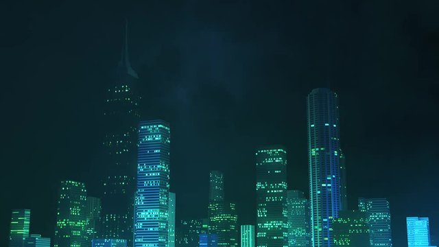 Computer generated lighting storm over city at night