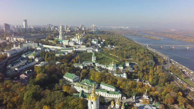 aerial view of Kiev-Pechersk Lavra at autumn, raw, 4K