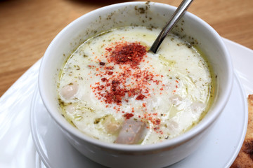 Plate with yogurt soup