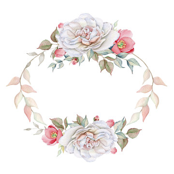 Watercolor floral wreath isolated on white background