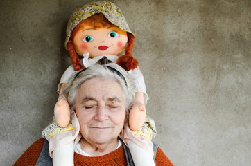 Old woman dreaming outdoors