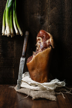 Ham hock ready for preparation for a recipe.