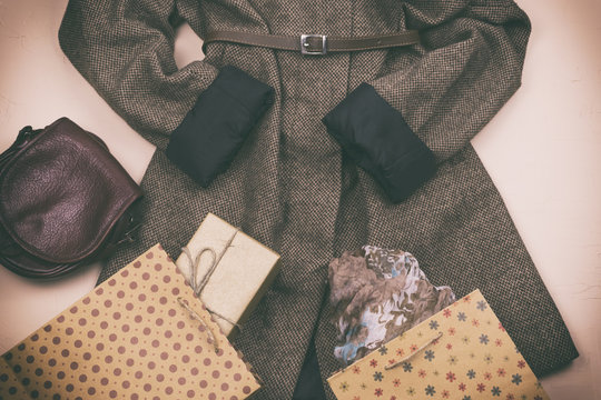 Clothing, coats, women's things. The view from the top.