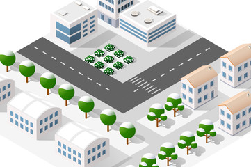  Urban district of the city in isometric landscape town infrastructure of houses, streets and buildings
