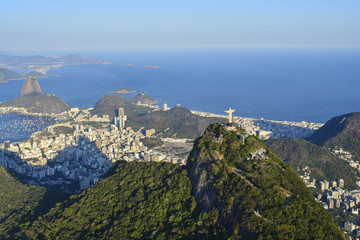 Fototapeta na wymiar Aerial photo of Rio de Janeiro with Christ Redeemer on Corcovado mountain