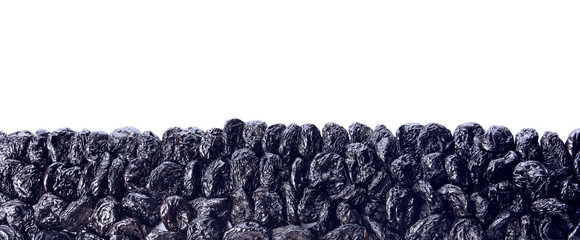 Tasty dried plums on white background