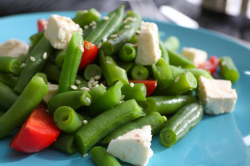 Delicious green beans salad, closeup