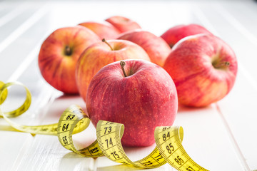 Red apple and measuring tape.