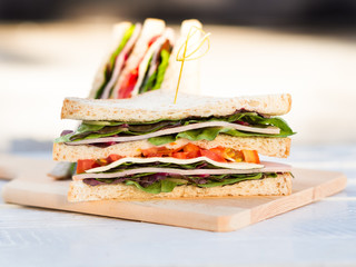 Homemade ham cheese sandwich for breakfast.