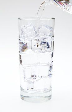 Water Being Poured into a Glass of Ice