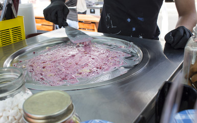 Ice cream roll. Organic, natural rolled ice cream, hand made dessert  delicious berries