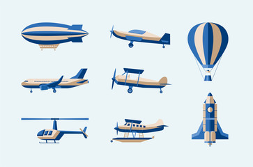 Aircraft - modern vector isolated set of objects