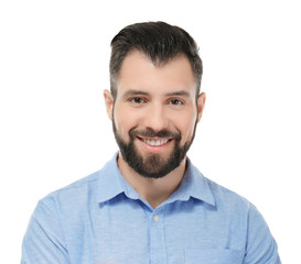 Fototapeta premium Handsome successful businessman on white background