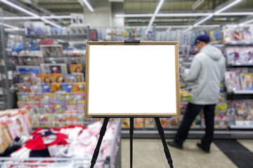 Department of selling newspapers and magazines. Defocused image. Place for your text.