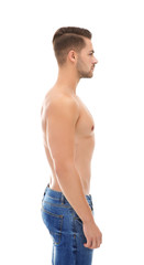 Sexy shirtless man on white background