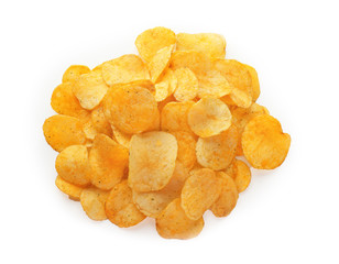 Potato chips on white background