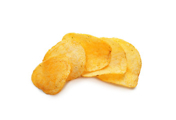 Potato chips on white background