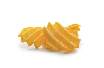 Potato chips on white background
