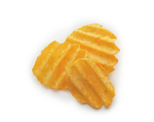 Potato chips on white background