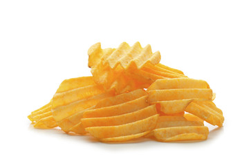 Potato chips on white background