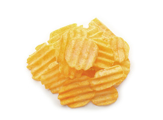 Potato chips on white background