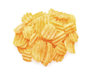 Potato chips on white background
