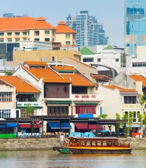 Zelfklevend Fotobehang Boat Quay district, Singapore © joyt