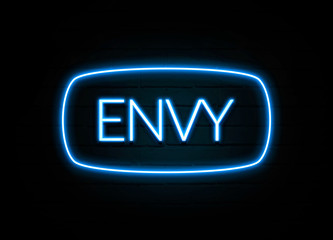 Envy  - colorful Neon Sign on brickwall