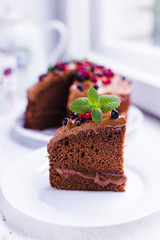 Chocolate pie with berries