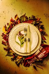 Autumn (fall) or thanksgiving moody table setting design