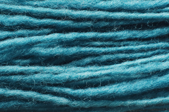 Close up of blue wool yarn