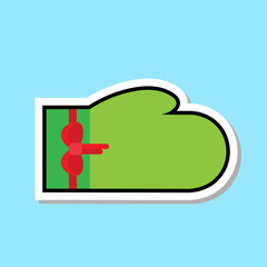 Green Glove Icon Christmas Decoration Sticker Concept Flat Vector Illustration