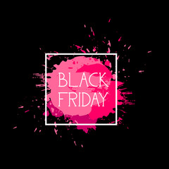 Black Friday Sign Holiday Sale Icon Over Pink Paint Splash, Shopping Discount Label Concept Vector Illustration
