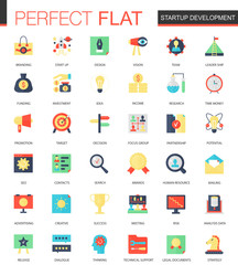 Vector set of flat Startup and development icons.