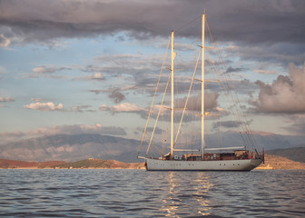 Yacht at the Kassiopi bay, Corfu, Greece