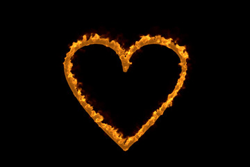 Fire heart isolated on black background, 3d illustration