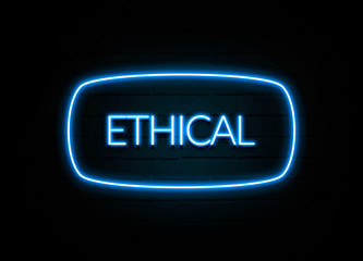 Ethical  - colorful Neon Sign on brickwall