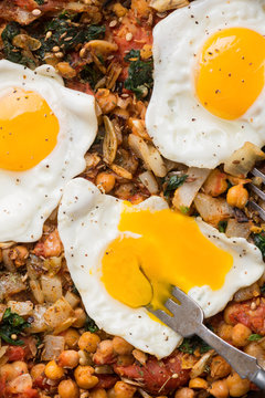 Spinach With Chickpeas And Fried Eggs