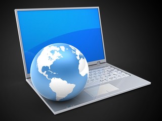 3d laptop and earth globe
