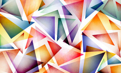 colorful bright and bold background design with triangle shapes in blue red pink yellow orange purple gold and green on white background