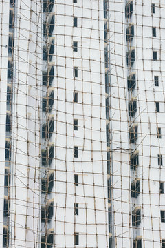 Scaffold structure on a building made out of bamboo