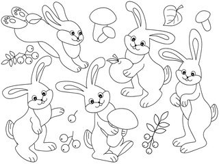 Vector Set of Cute Cartoon Rabbits