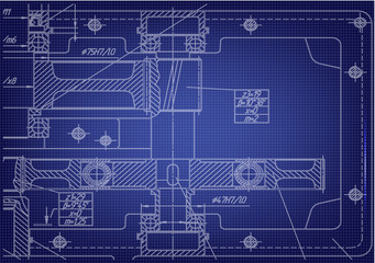 Machine-building drawings on a blue background