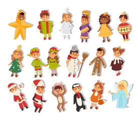 Illustration of Christmas carnival costume kids vector.
