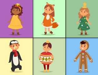 Illustration of Christmas carnival costume kids vector.