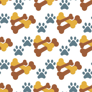 Dog Chew Bone Care Biscuit Animal Food Puppy Canine Seamless Pattern Background Vector Illustration.